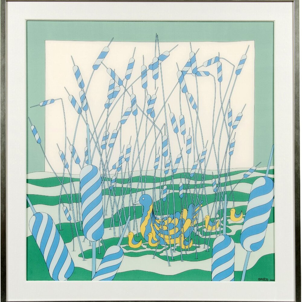 Framed Vintage 60's Gres Paris Silk Scarf